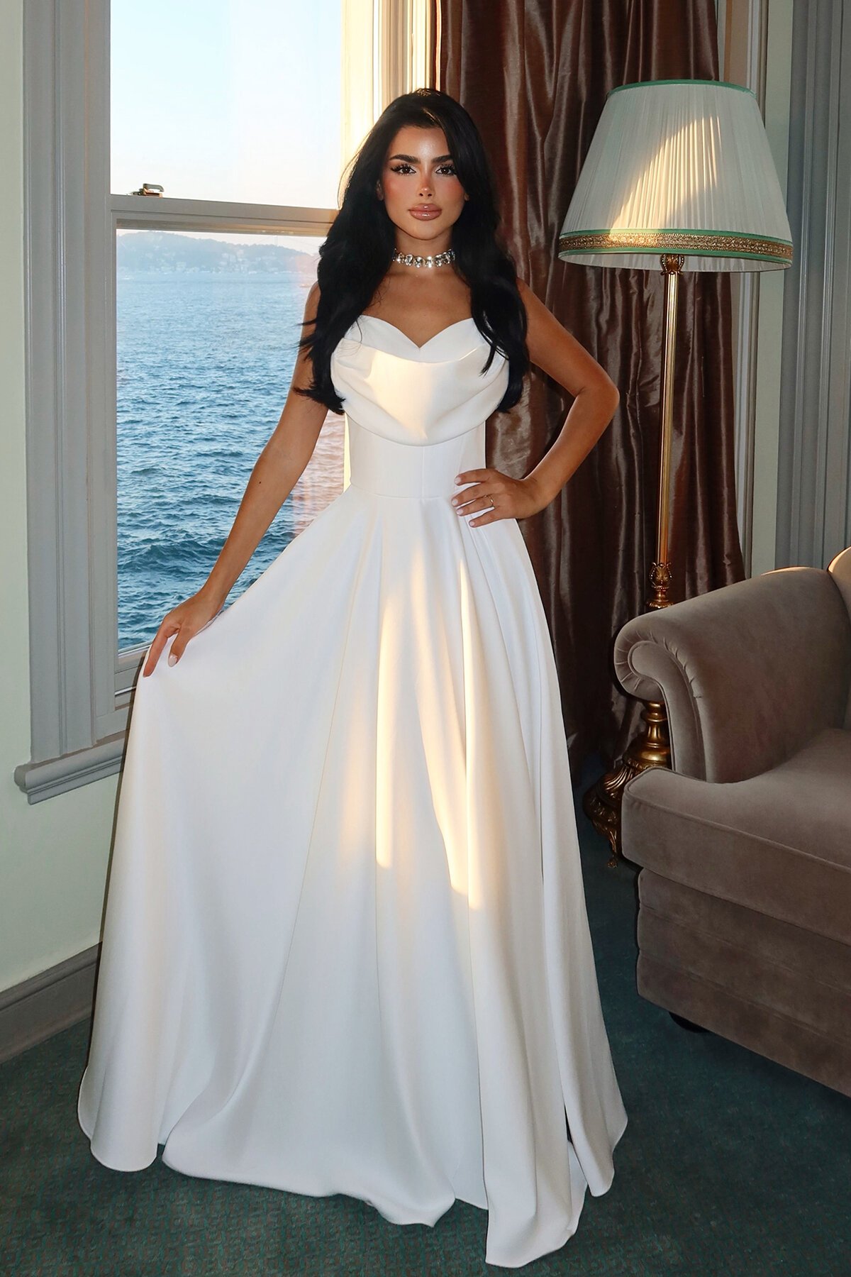 İnce Askılı Drapeli Elbise - 1795