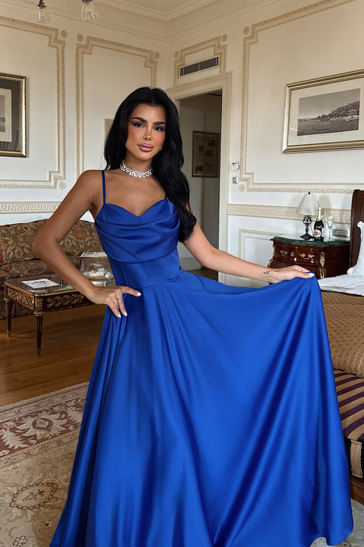 İnce Askılı Drapeli Elbise - 1795