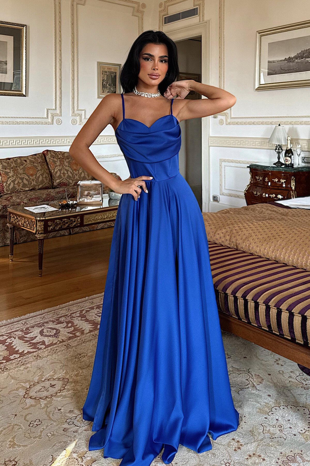 İnce Askılı Drapeli Elbise - 1795