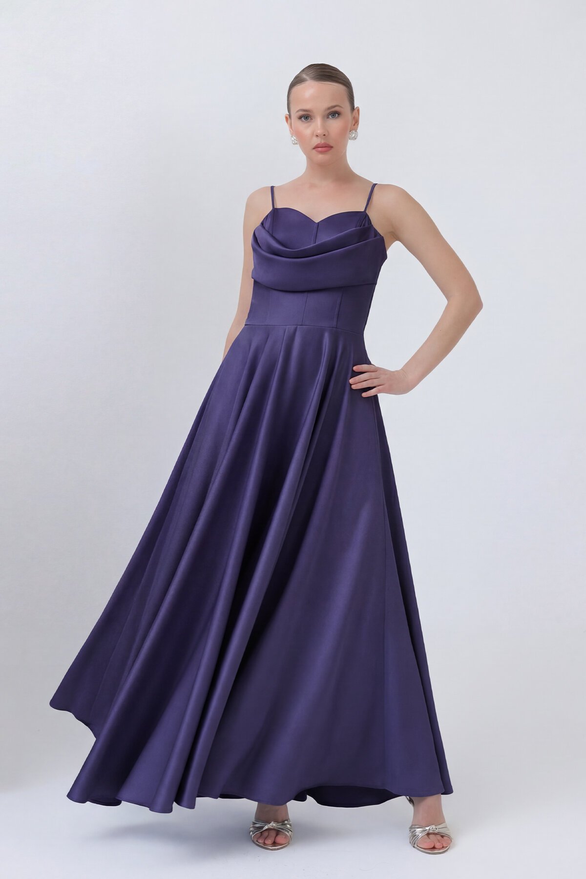 İnce Askılı Drapeli Elbise - 1795