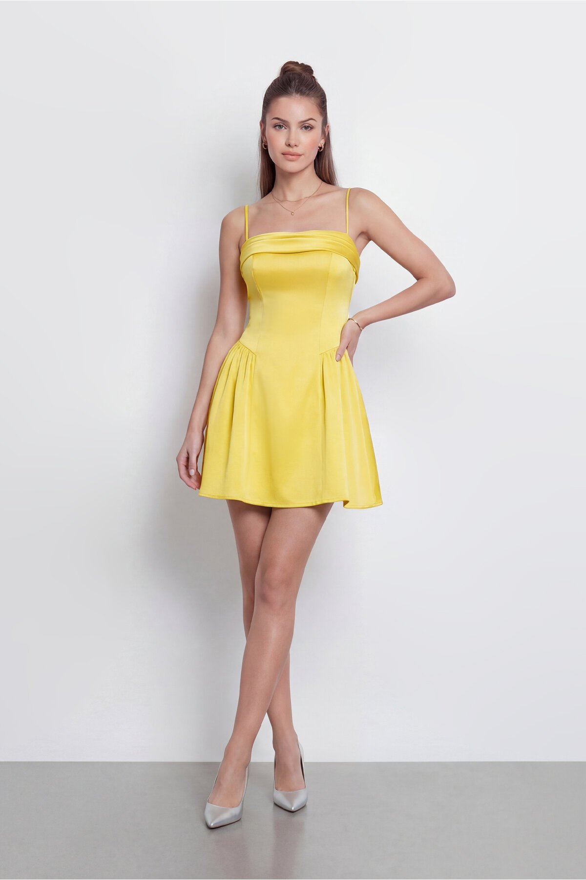 İnce Askılı Korse Detaylı Mini Elbise - 2150