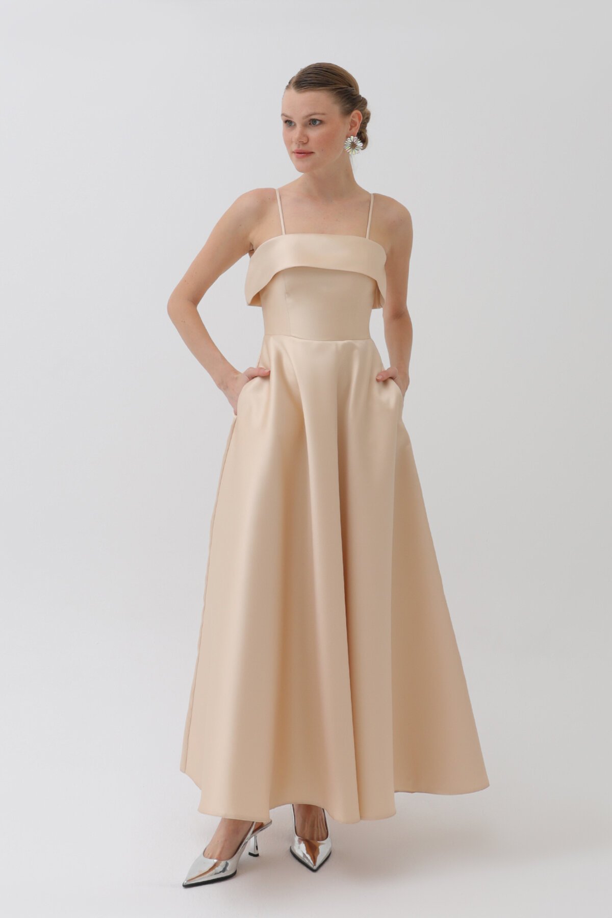 İnce Askılı Midi Elbise - 6000