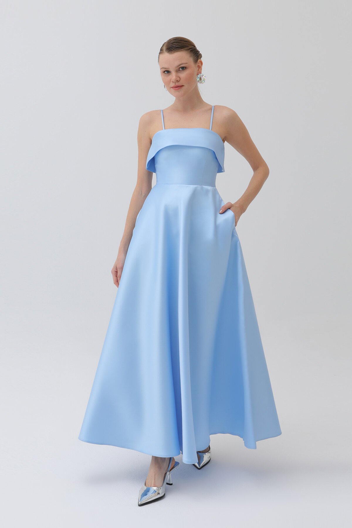 İnce Askılı Midi Elbise - 6000