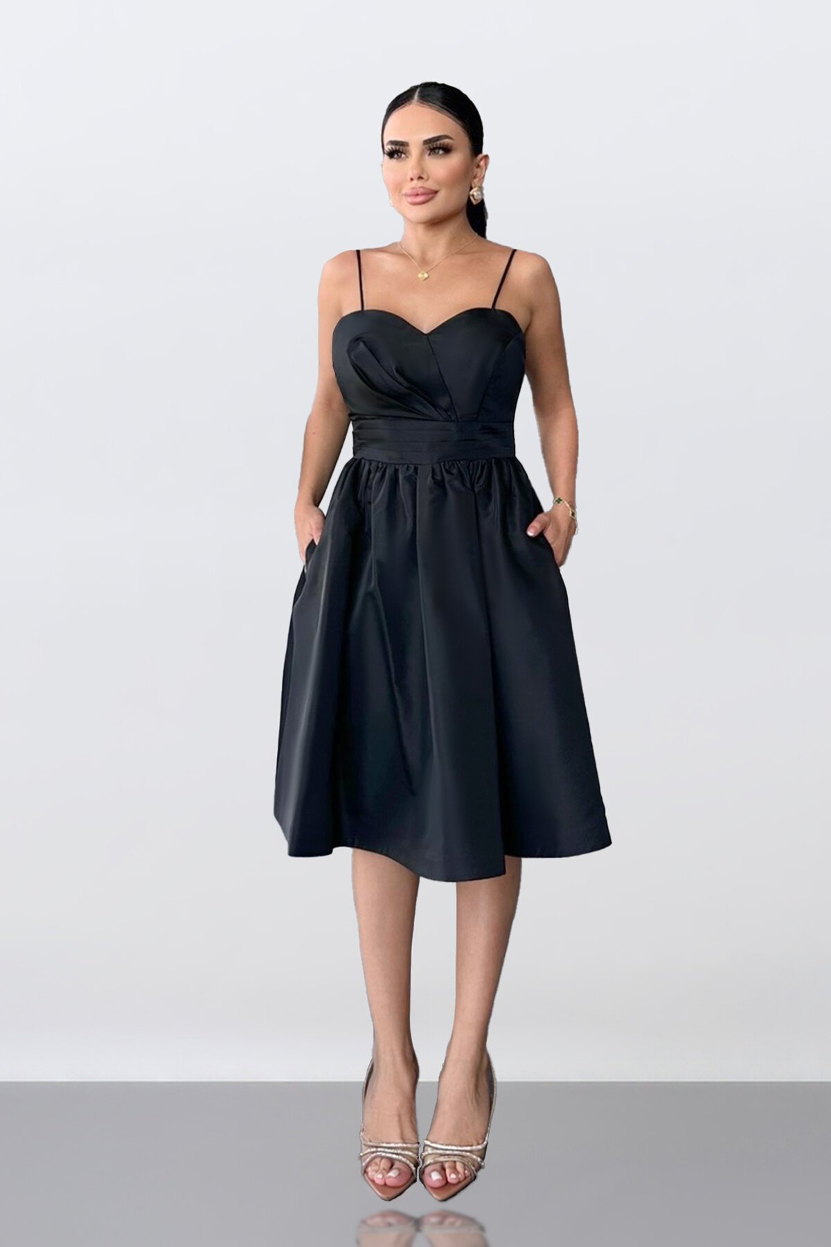 İnce Askılı Mini Elbise - 1696