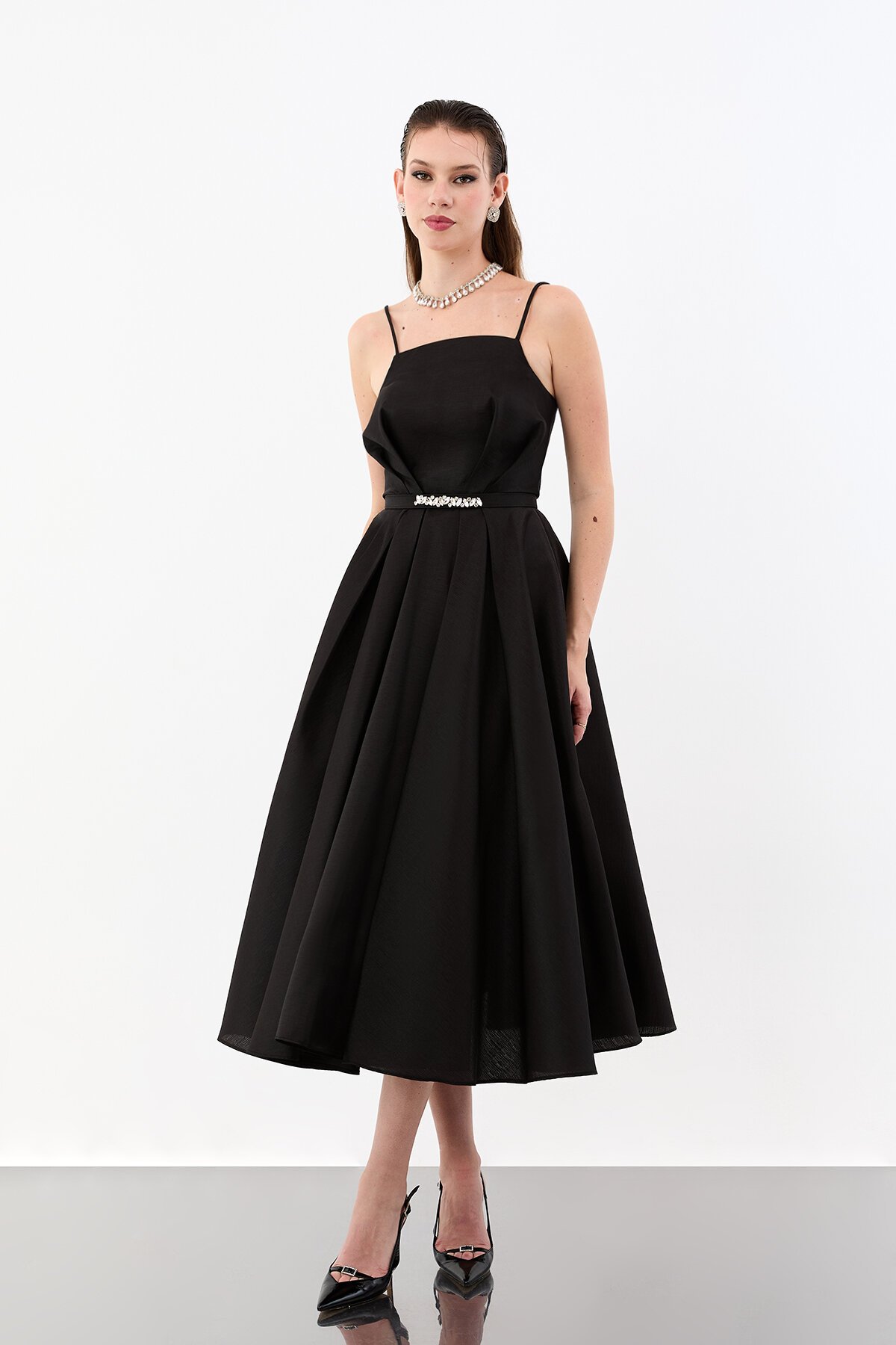 İp Askılı Taş Tokalı Midi Abiye - 1978