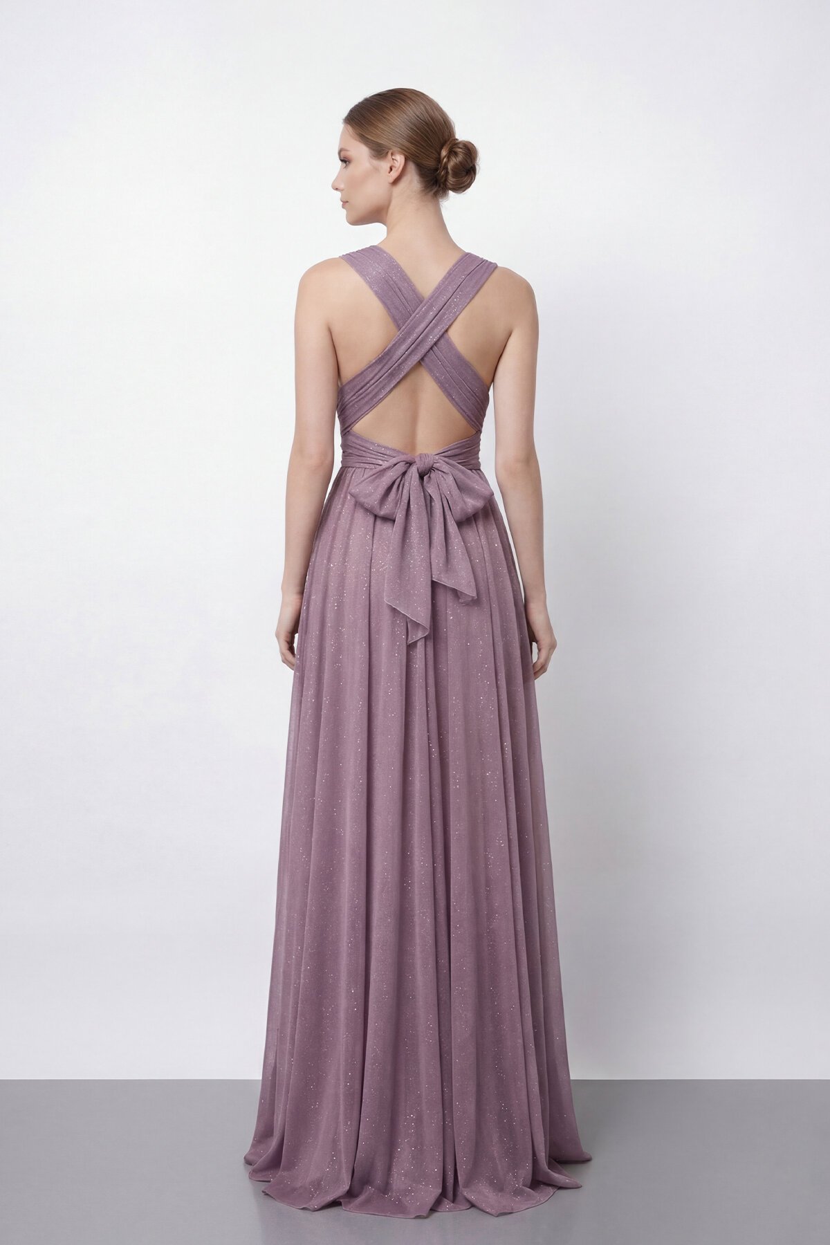 Işıltılı Derin V Yaka Pileli Abiye - 2043