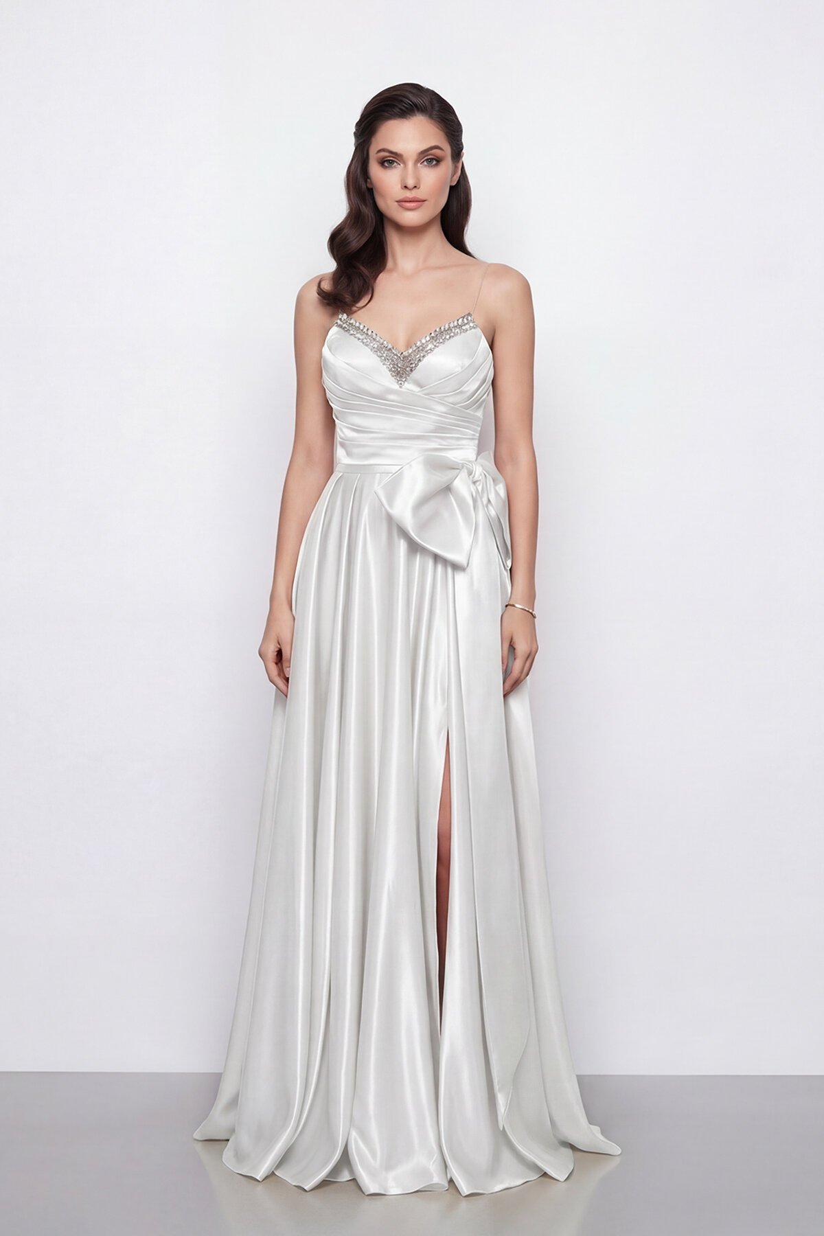 Işıltılı Yaka ve Fiyonk Detaylı Elbise - 2065