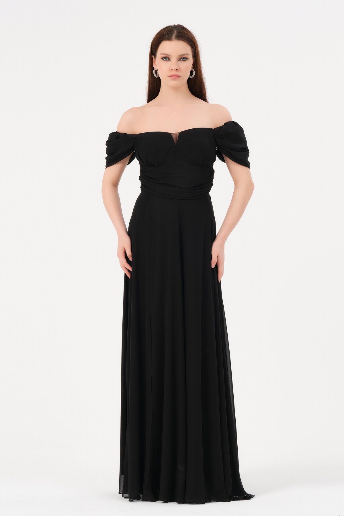 Kayık Yaka Drapeli Elbise - 1591