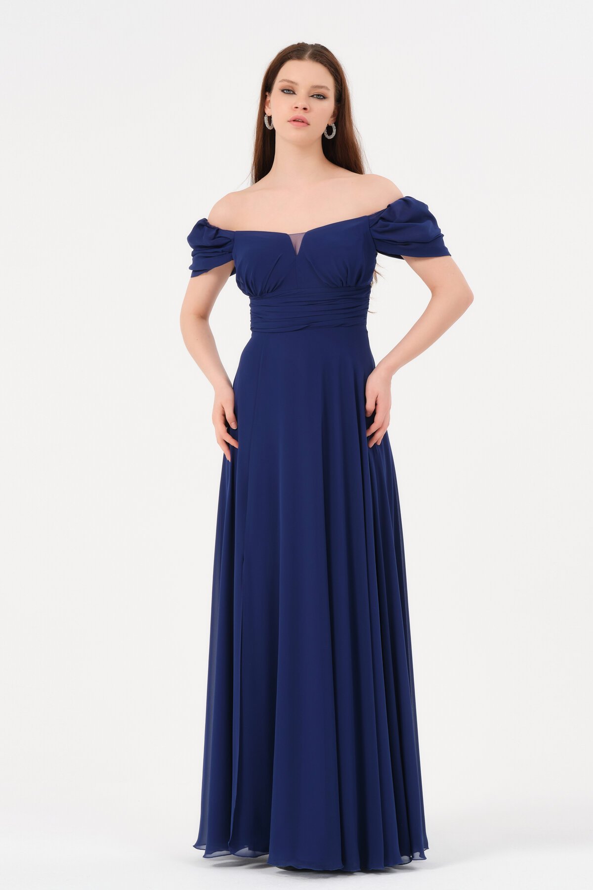 Kayık Yaka Drapeli Elbise - 1591