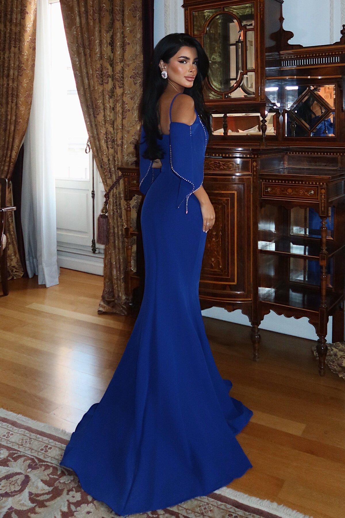 Kol Detaylı Askılı Yırtmaçlı Elbise - 1532