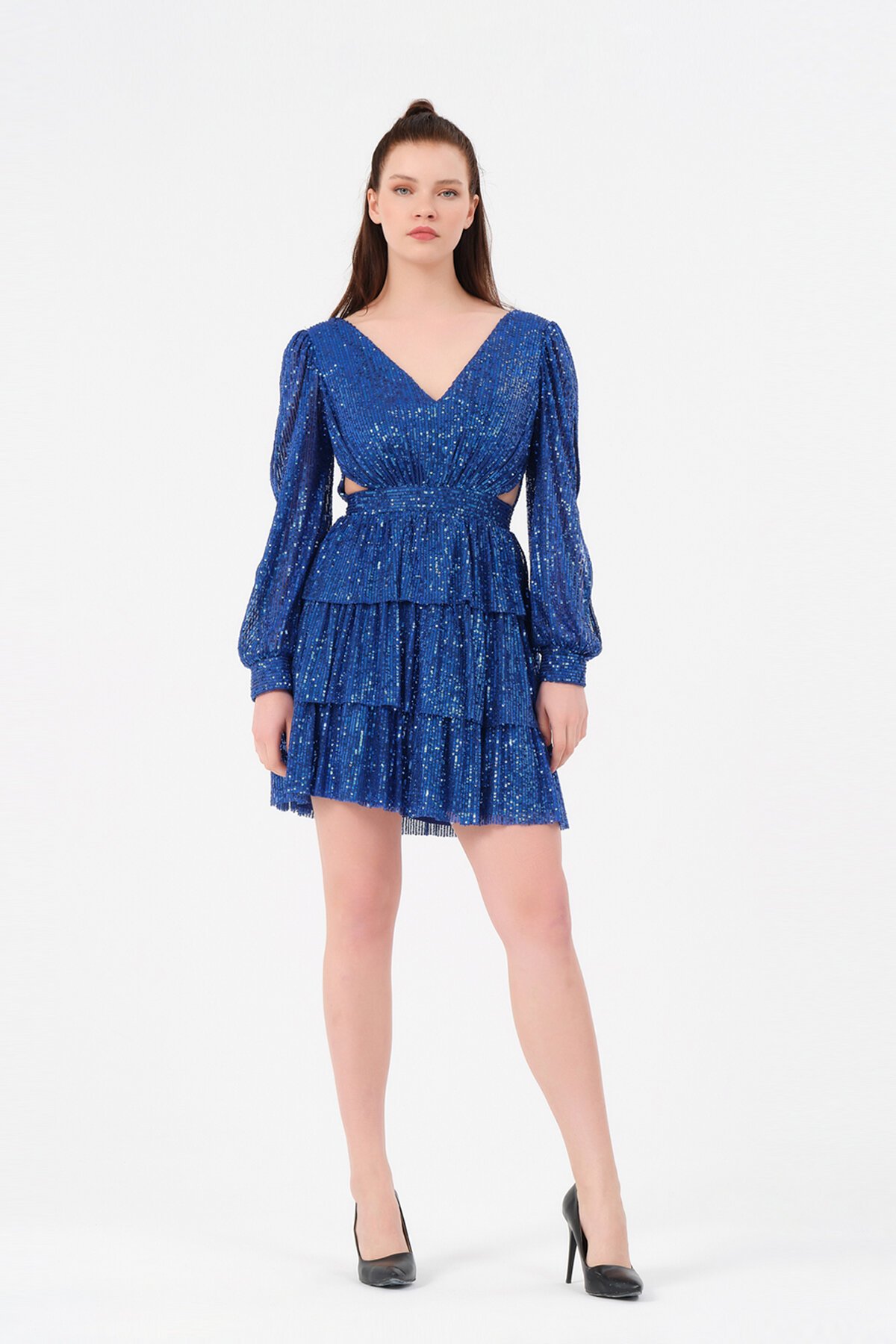 Kol Detaylı Payetli Mini Elbise - 1478
