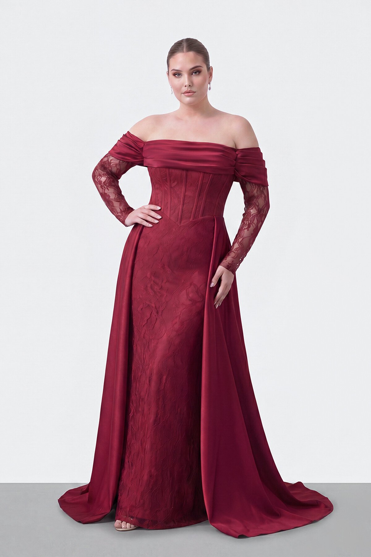 Korse Detaylı Dantel Uzun Elbise - 2205
