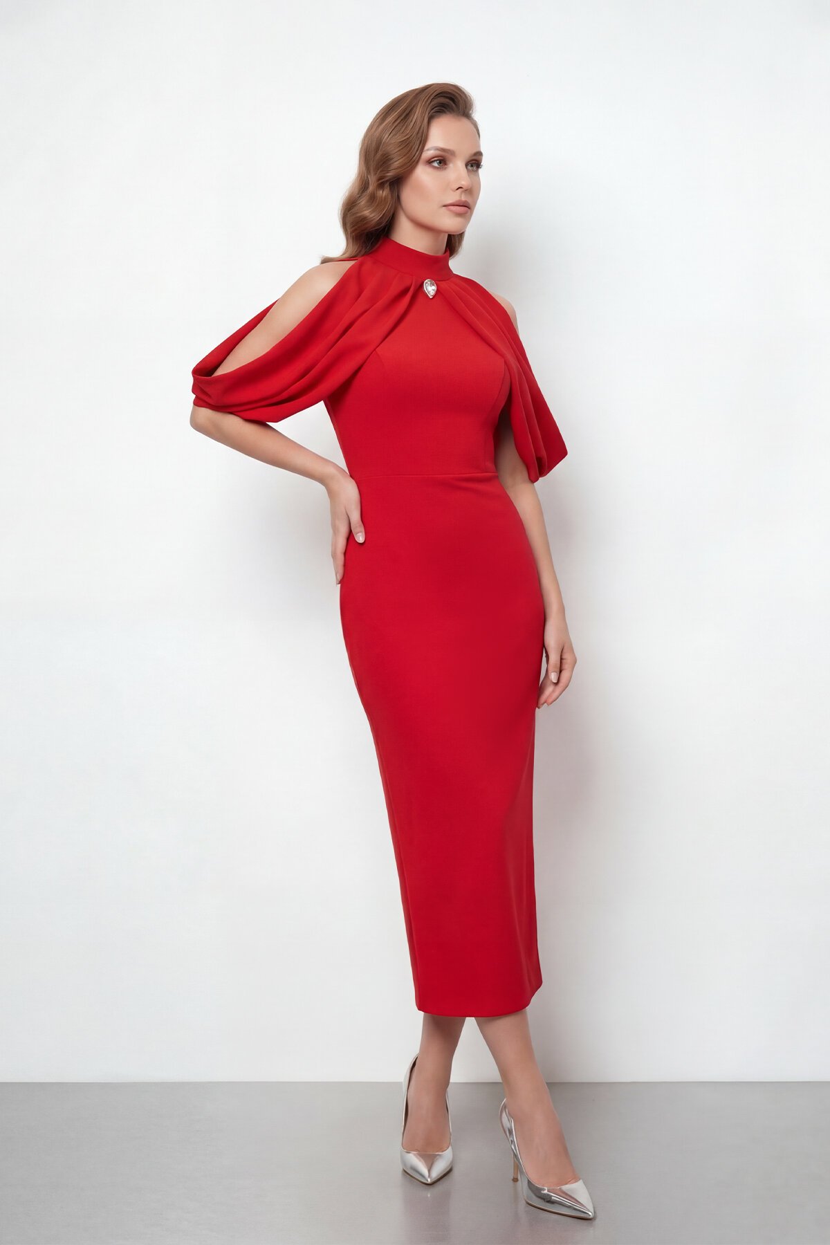 Omuz Açık Drapeli Pelerin Detaylı Abiye - 2078