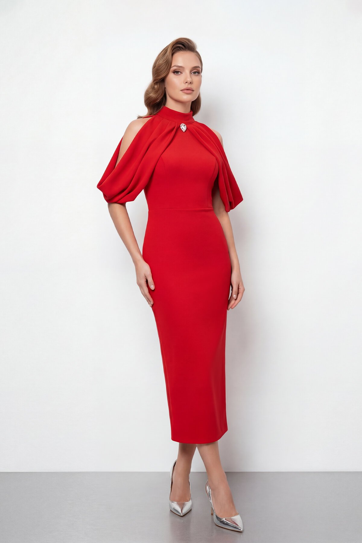 Omuz Açık Drapeli Pelerin Detaylı Abiye - 2078