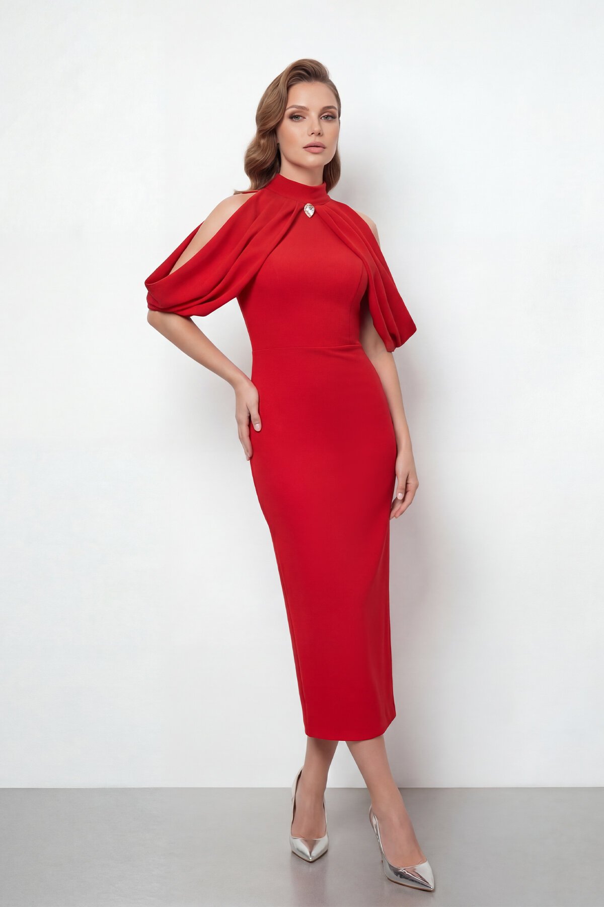 Omuz Açık Drapeli Pelerin Detaylı Abiye - 2078