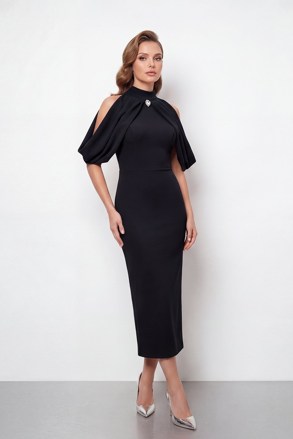 Omuz Açık Drapeli Pelerin Detaylı Abiye - 2078