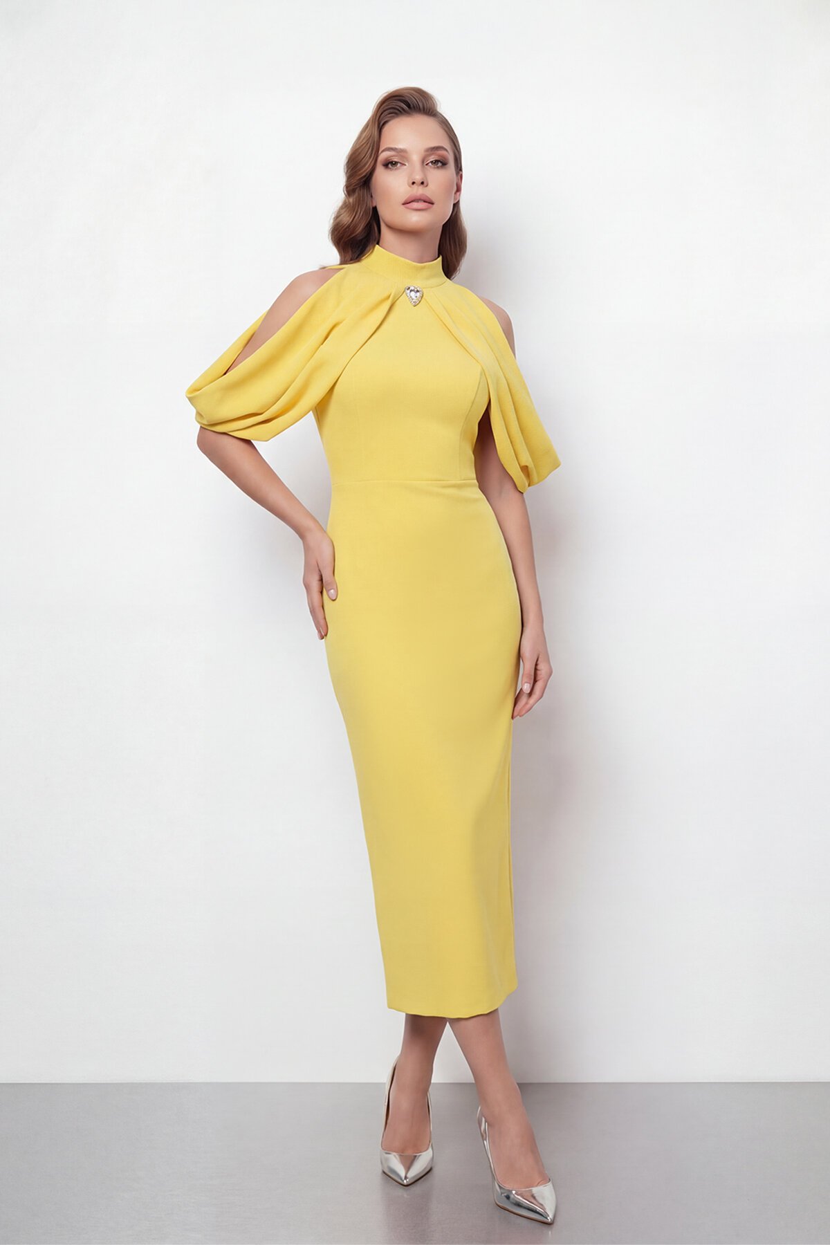 Omuz Açık Drapeli Pelerin Detaylı Abiye - 2078