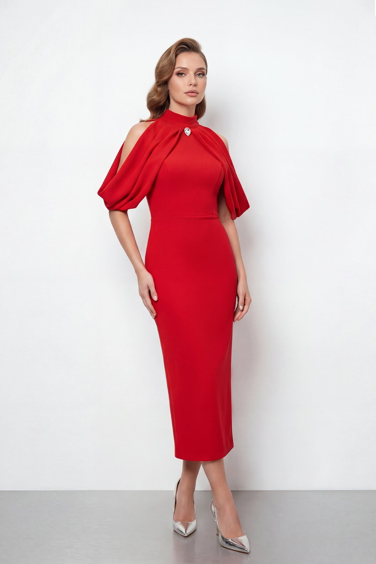 Omuz Açık Drapeli Pelerin Detaylı Abiye - 2078