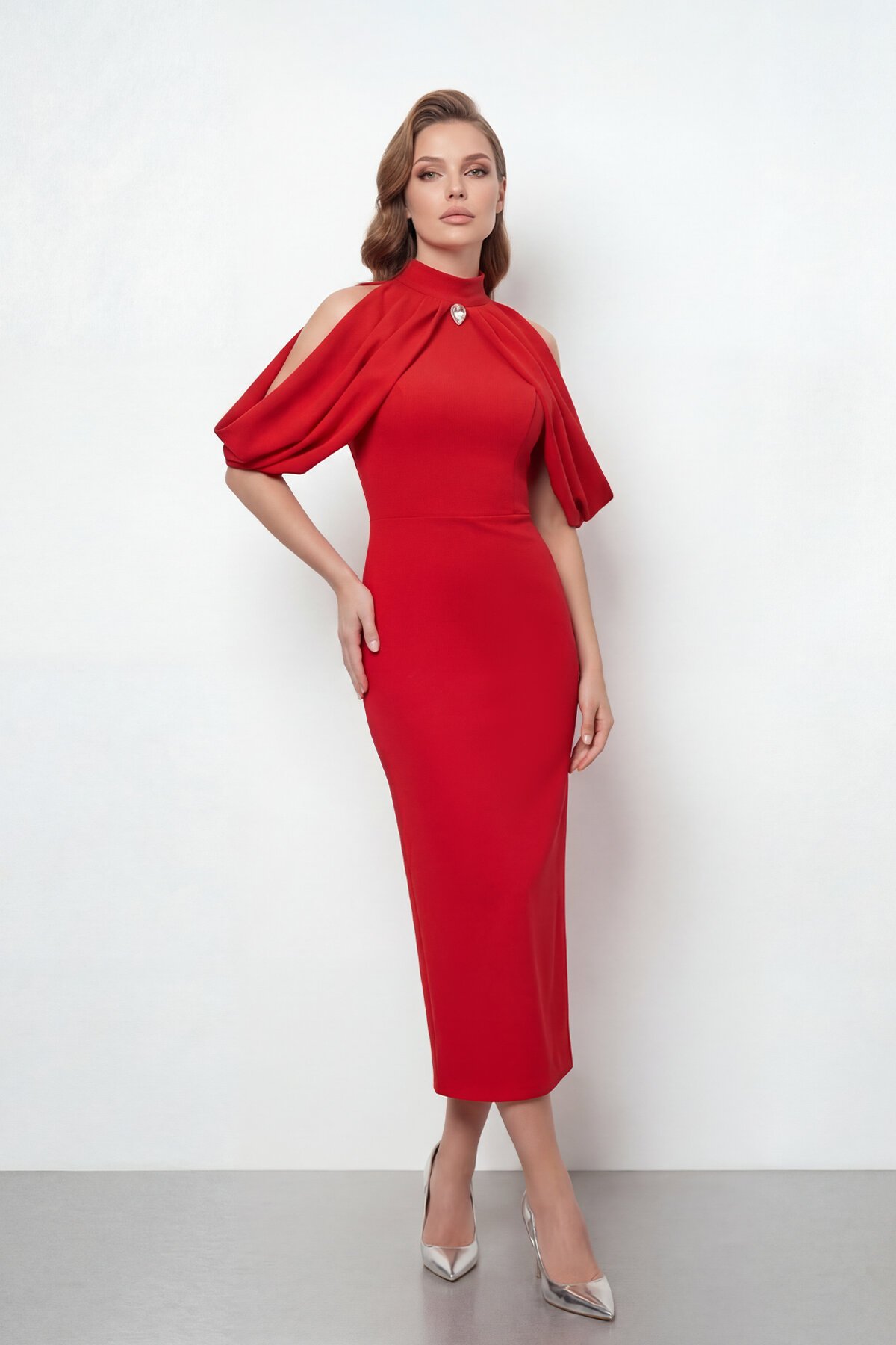 Omuz Açık Drapeli Pelerin Detaylı Abiye - 2078