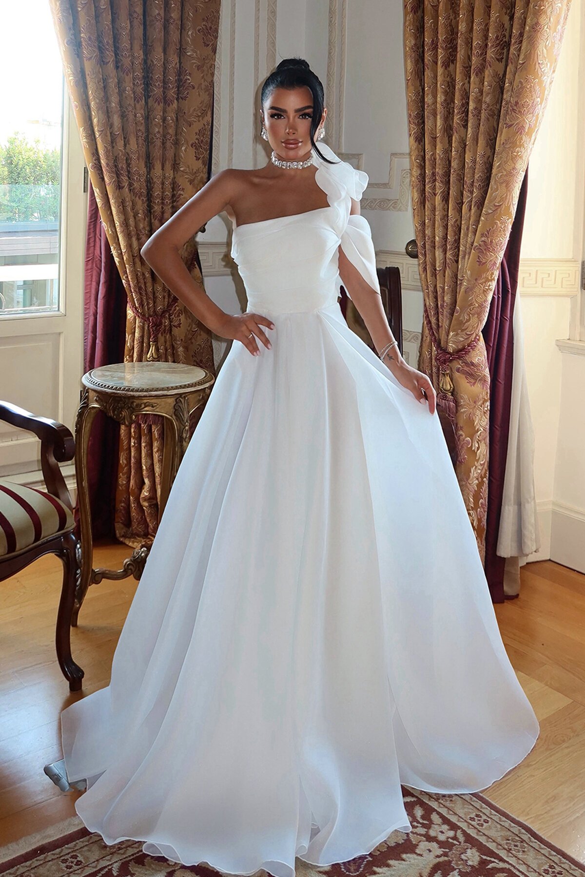 Omuz Detaylı Uzun Elbise - 1775