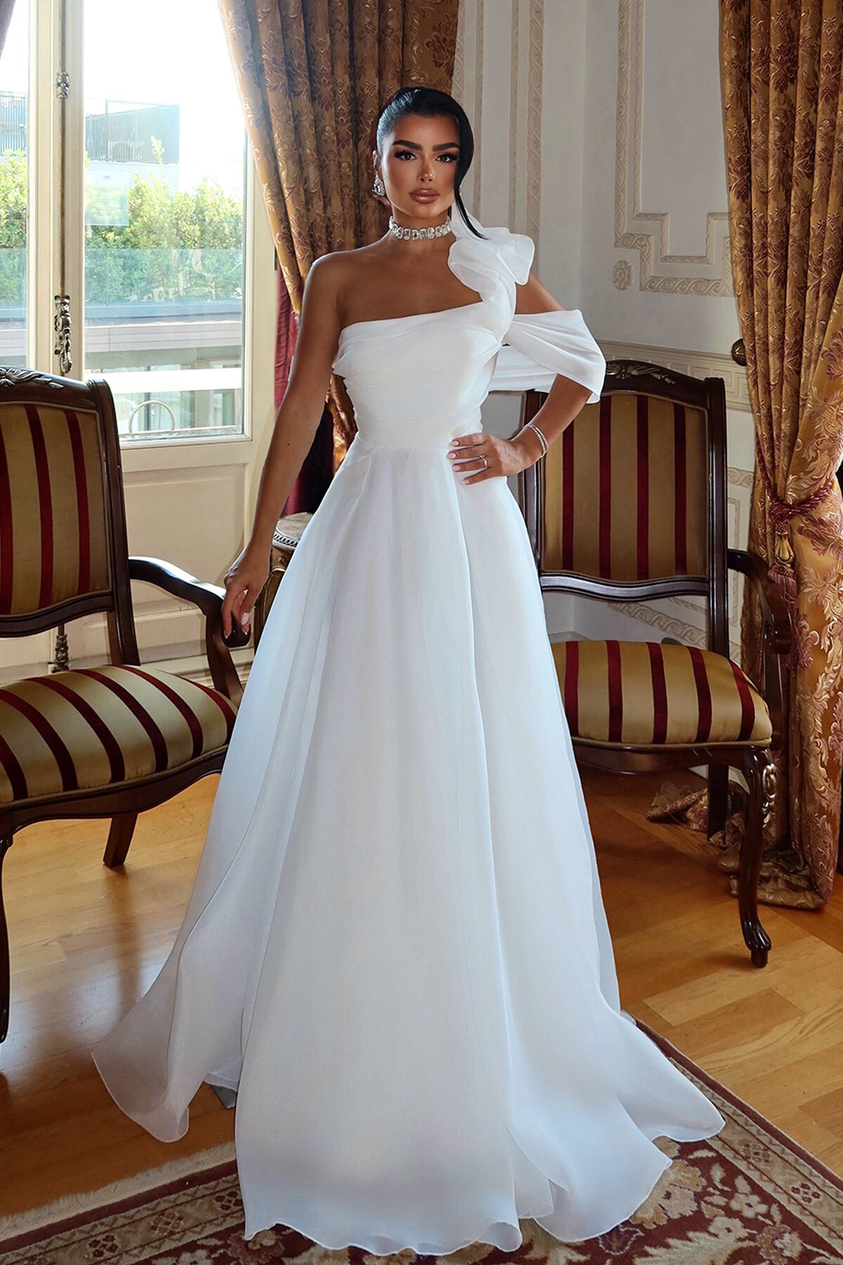 Omuz Detaylı Uzun Elbise - 1775