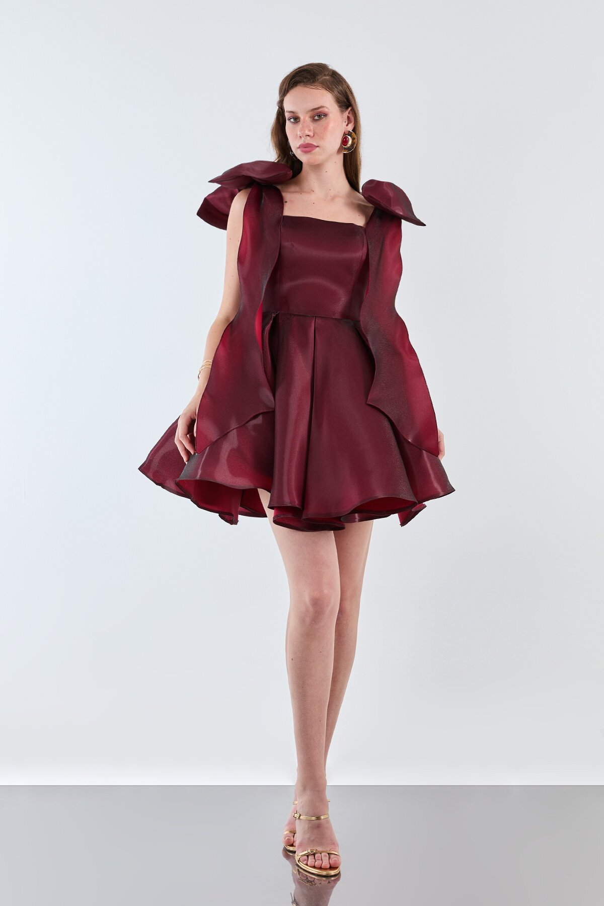 Omuzları Fiyonk Detaylı Mini Elbise - 1812