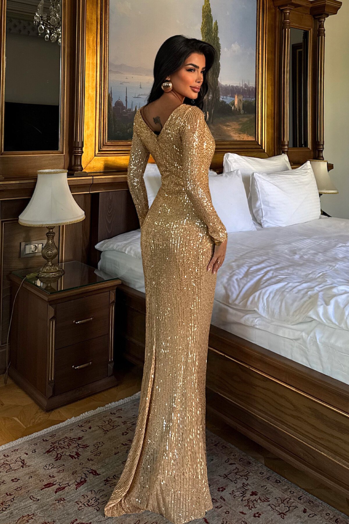 Payetli Asimetrik Elbise - 1563