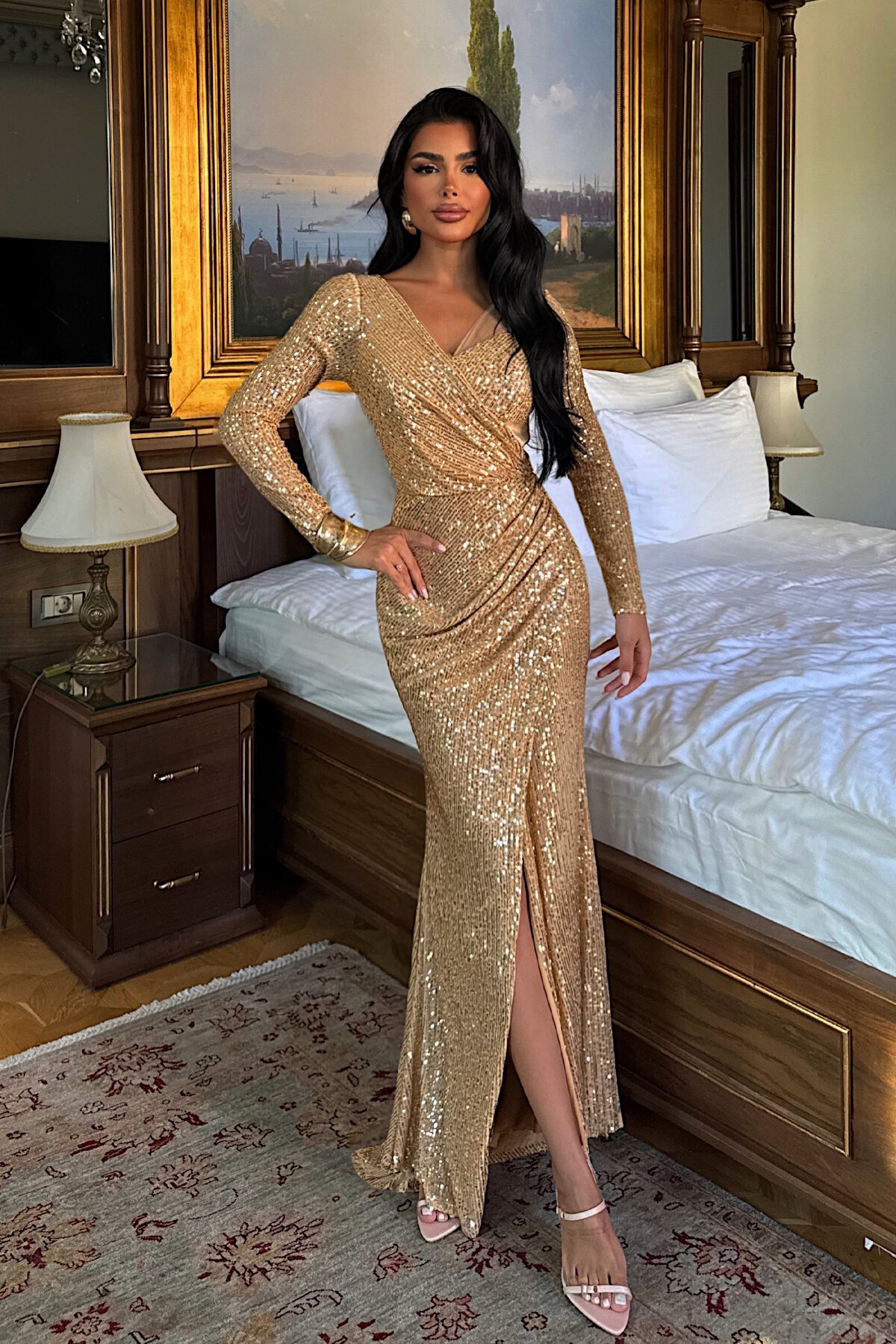 Payetli Asimetrik Elbise - 1563