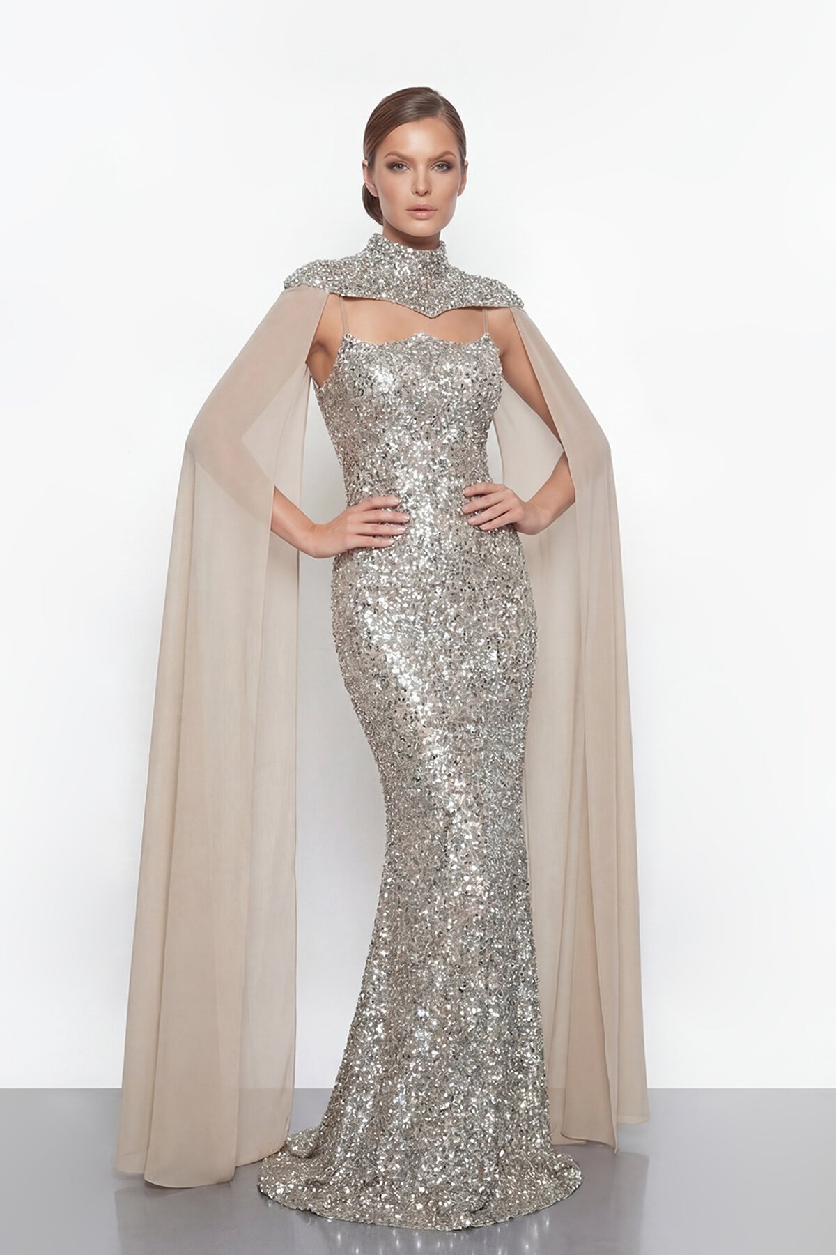 Pelerinli Payet İşlemeli Abiye - 2053