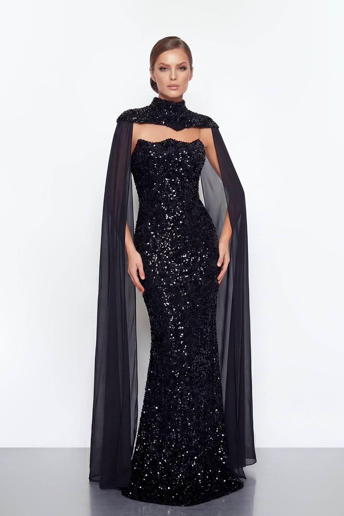 Pelerinli Payet İşlemeli Abiye - 2053