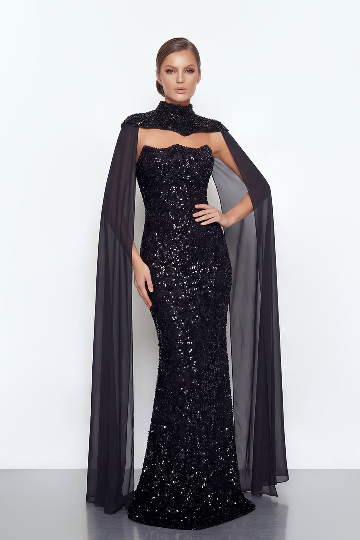 Pelerinli Payet İşlemeli Abiye - 2053