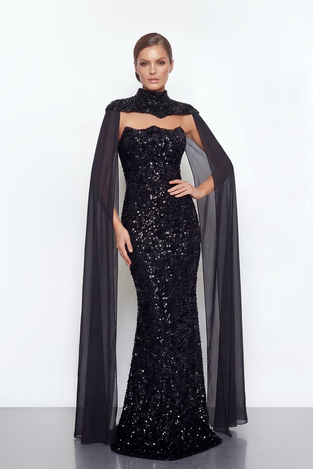 Pelerinli Payet İşlemeli Abiye - 2053