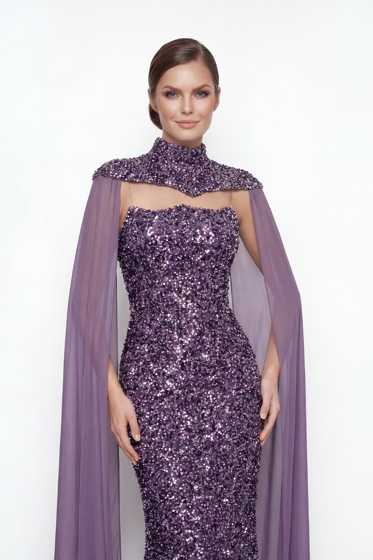 Pelerinli Payet İşlemeli Abiye - 2053