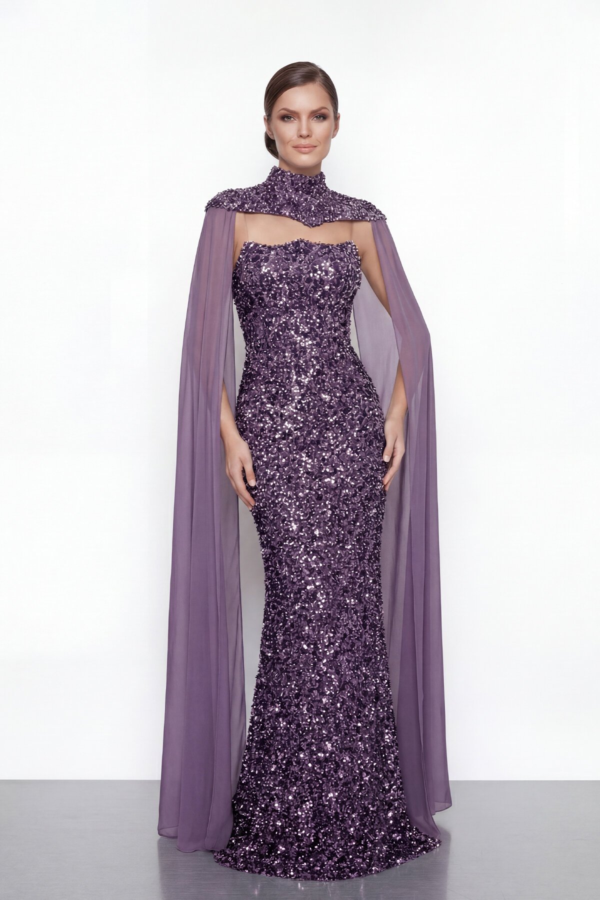 Pelerinli Payet İşlemeli Abiye - 2053