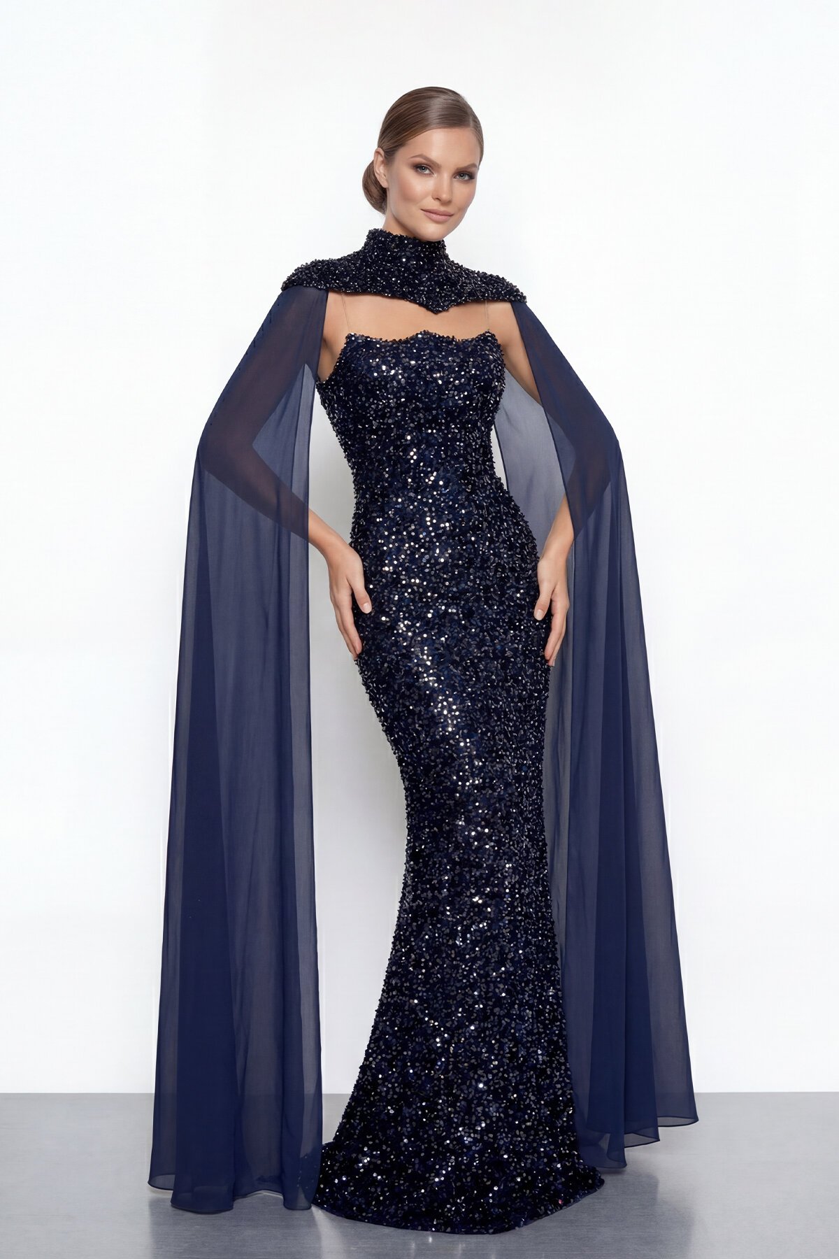 Pelerinli Payet İşlemeli Abiye - 2053