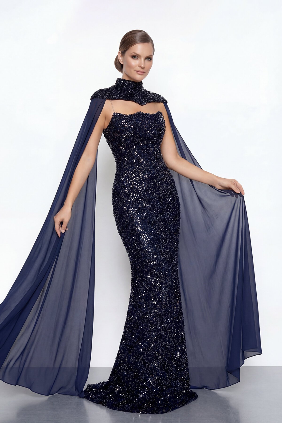 Pelerinli Payet İşlemeli Abiye - 2053