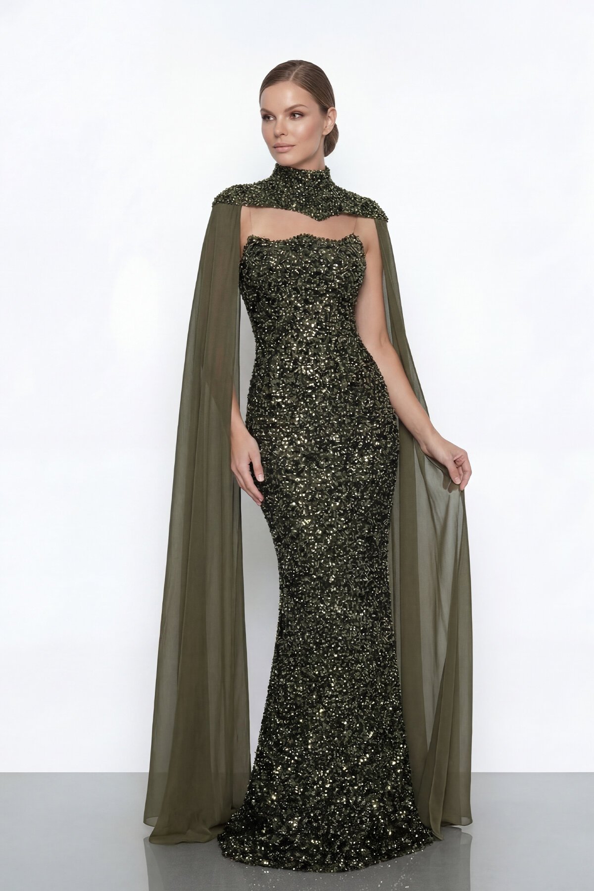 Pelerinli Payet İşlemeli Abiye - 2053