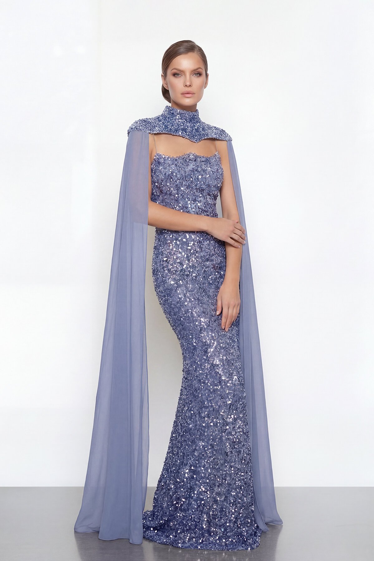 Pelerinli Payet İşlemeli Abiye - 2053