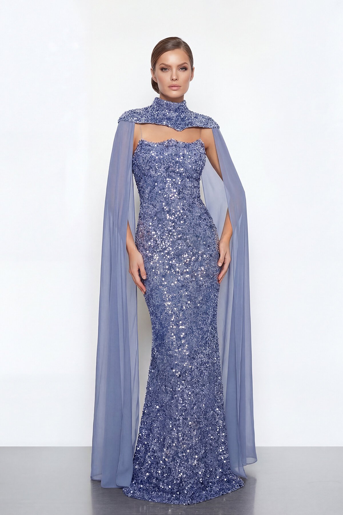 Pelerinli Payet İşlemeli Abiye - 2053