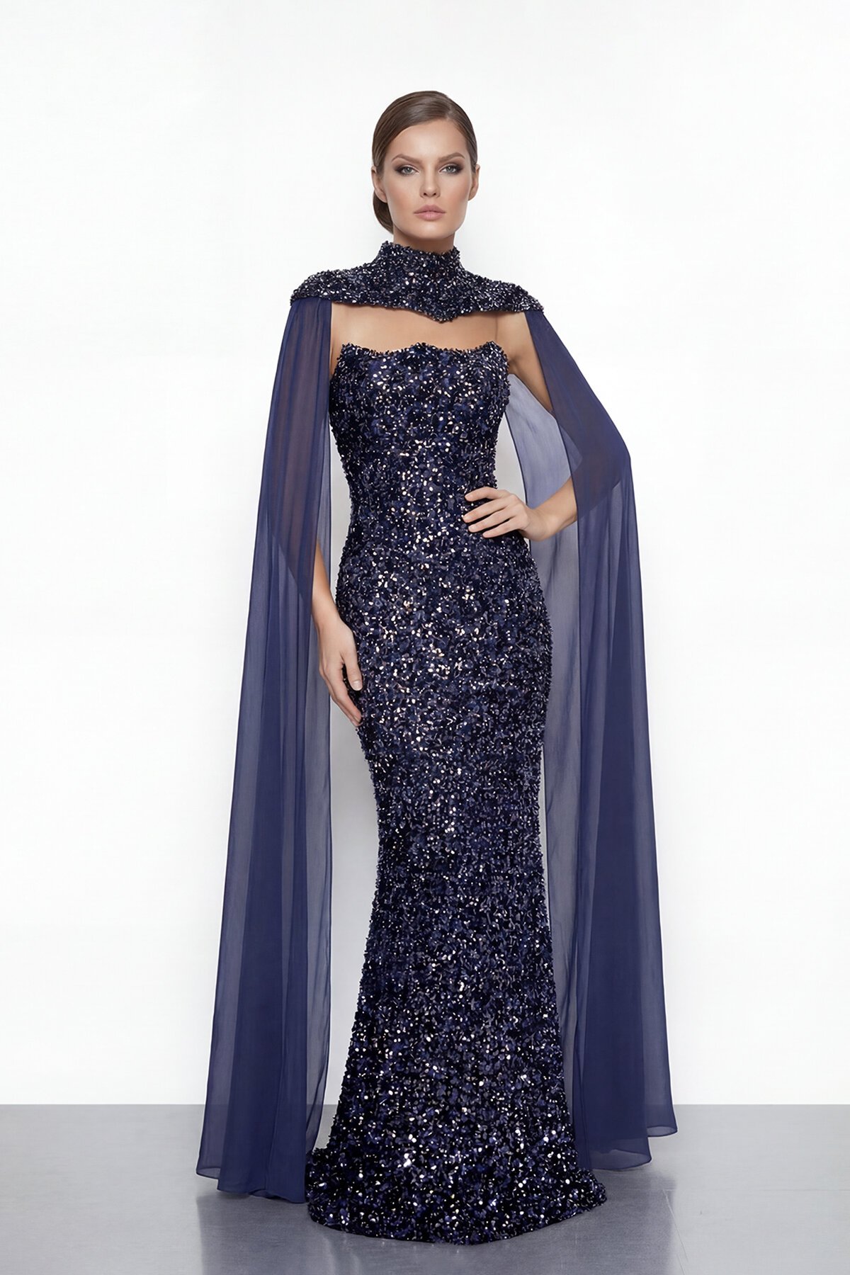 Pelerinli Payet İşlemeli Abiye - 2053