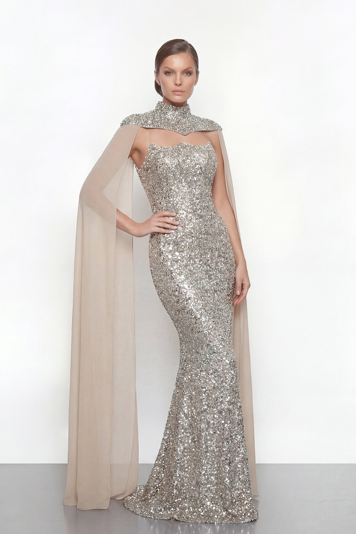 Pelerinli Payet İşlemeli Abiye - 2053