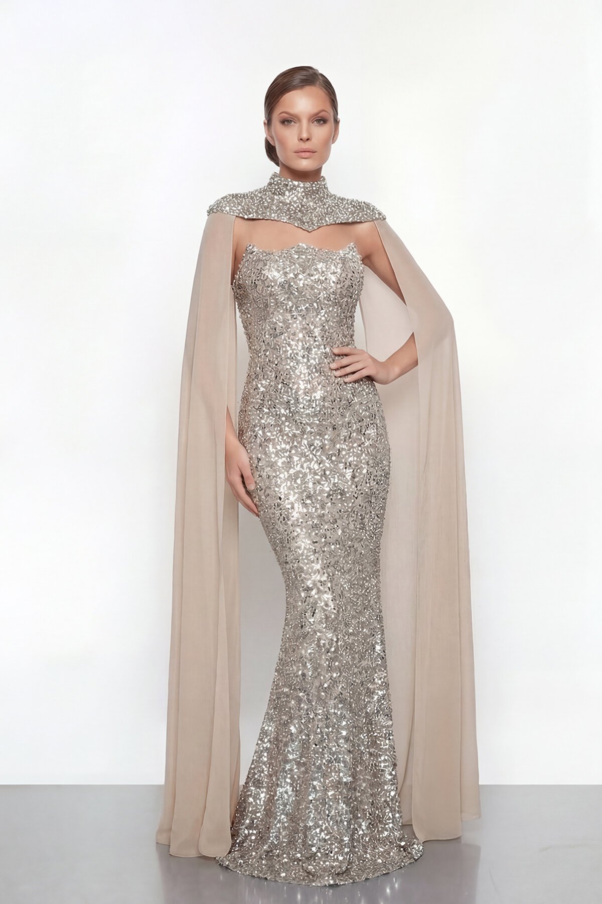 Pelerinli Payet İşlemeli Abiye - 2053