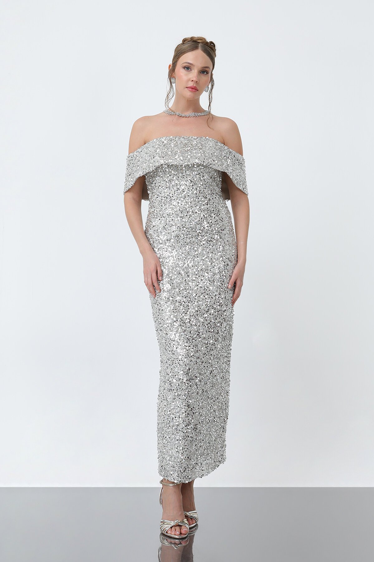 Pul Payetli Midi Elbise - 1861