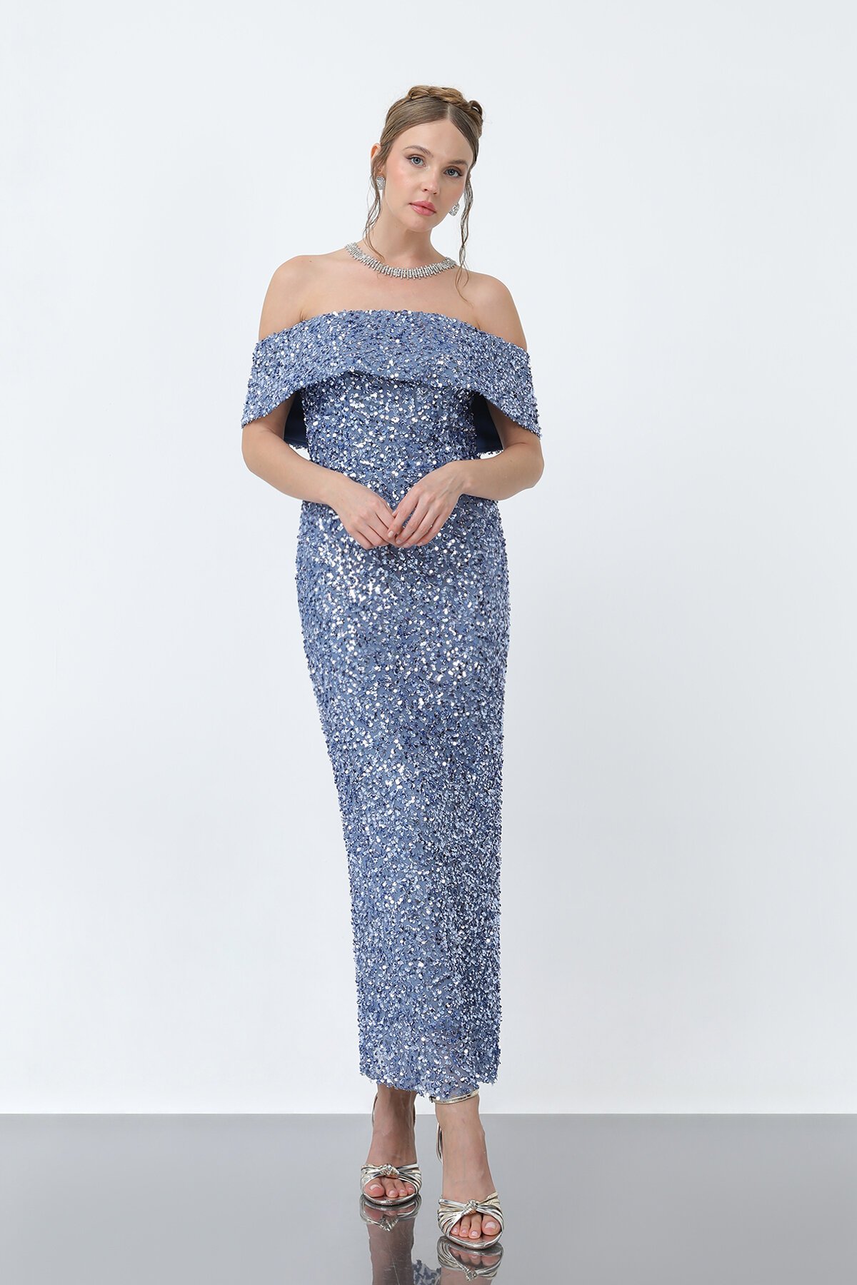 Pul Payetli Midi Elbise - 1861