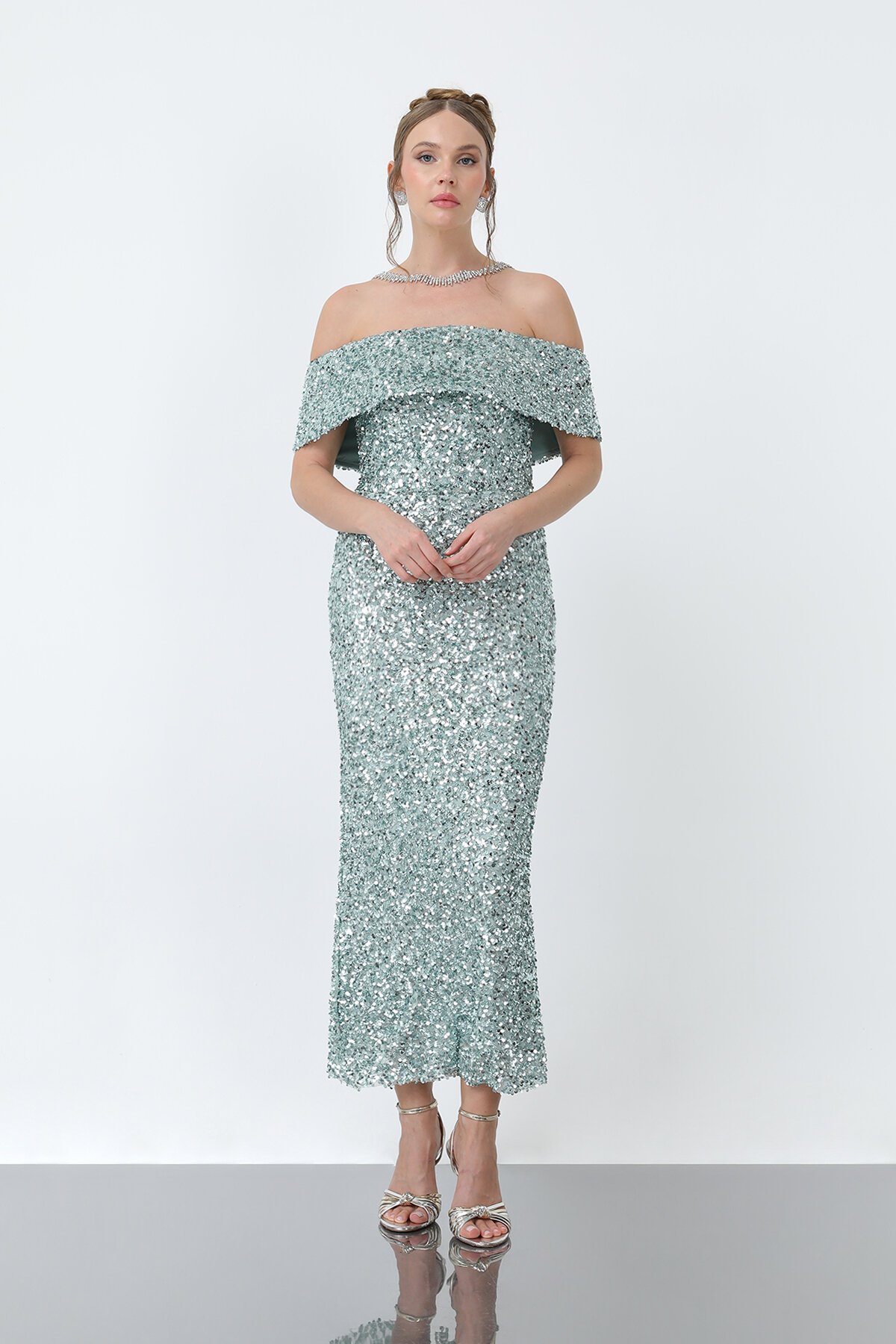 Pul Payetli Midi Elbise - 1861