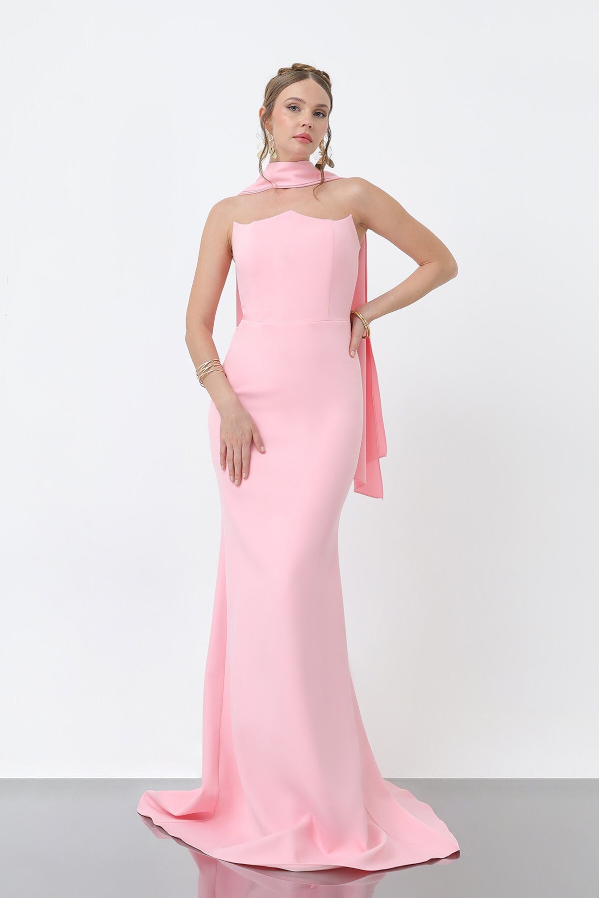 Şal Yaka Detaylı Balık Elbise - 1981