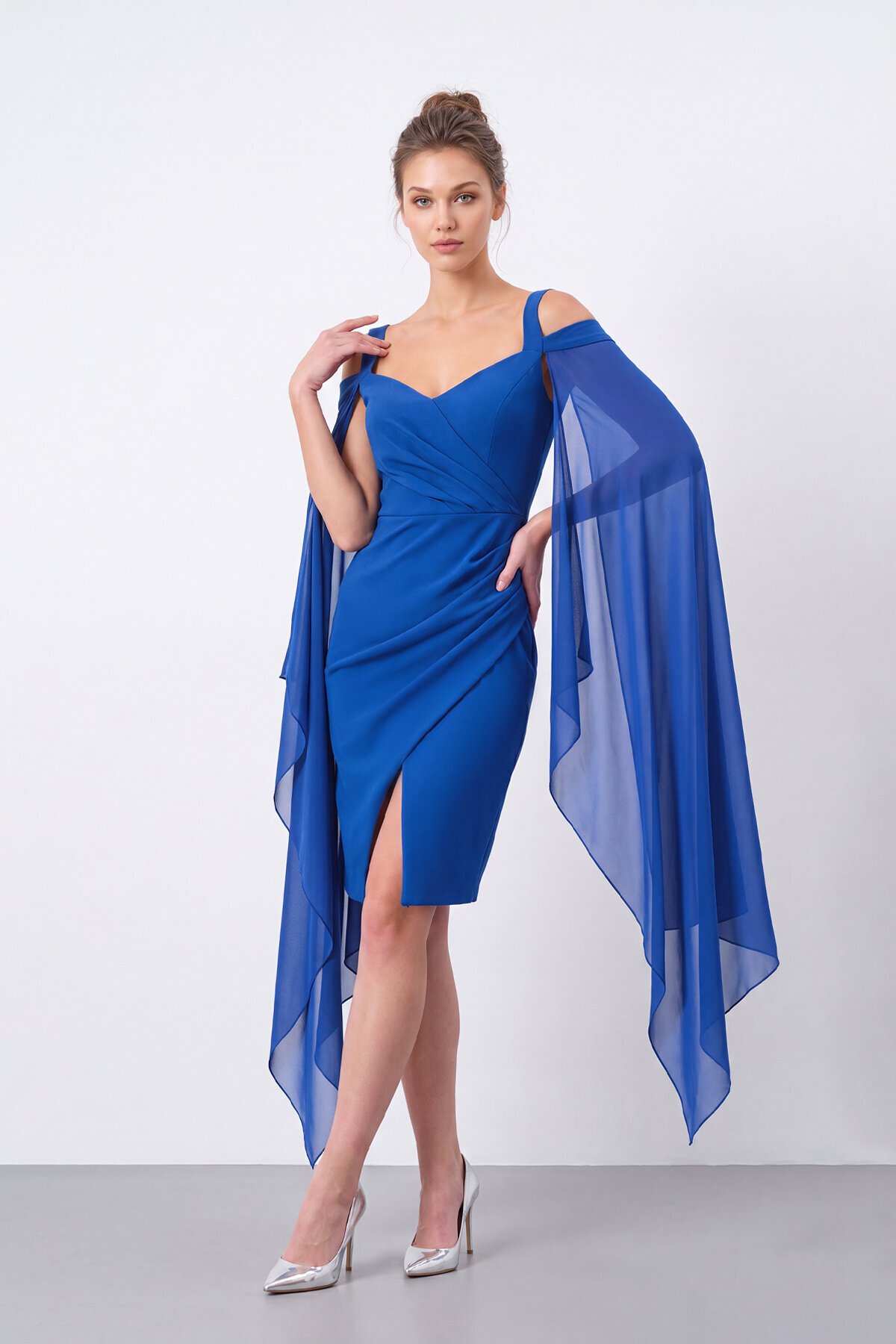 Şifon Detaylı Askılı Mini Elbise - 1576