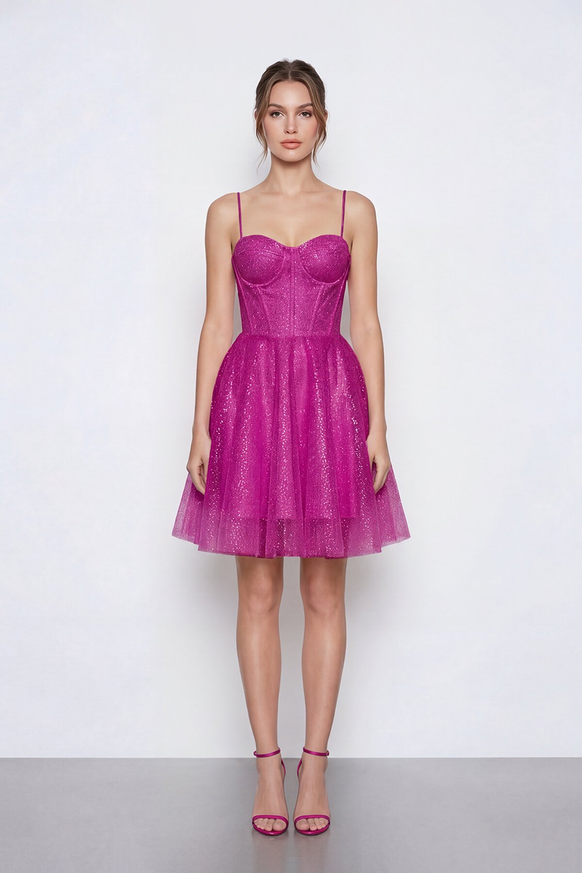 Simli İp Askılı Korse Detaylı Mini Abiye - 2081