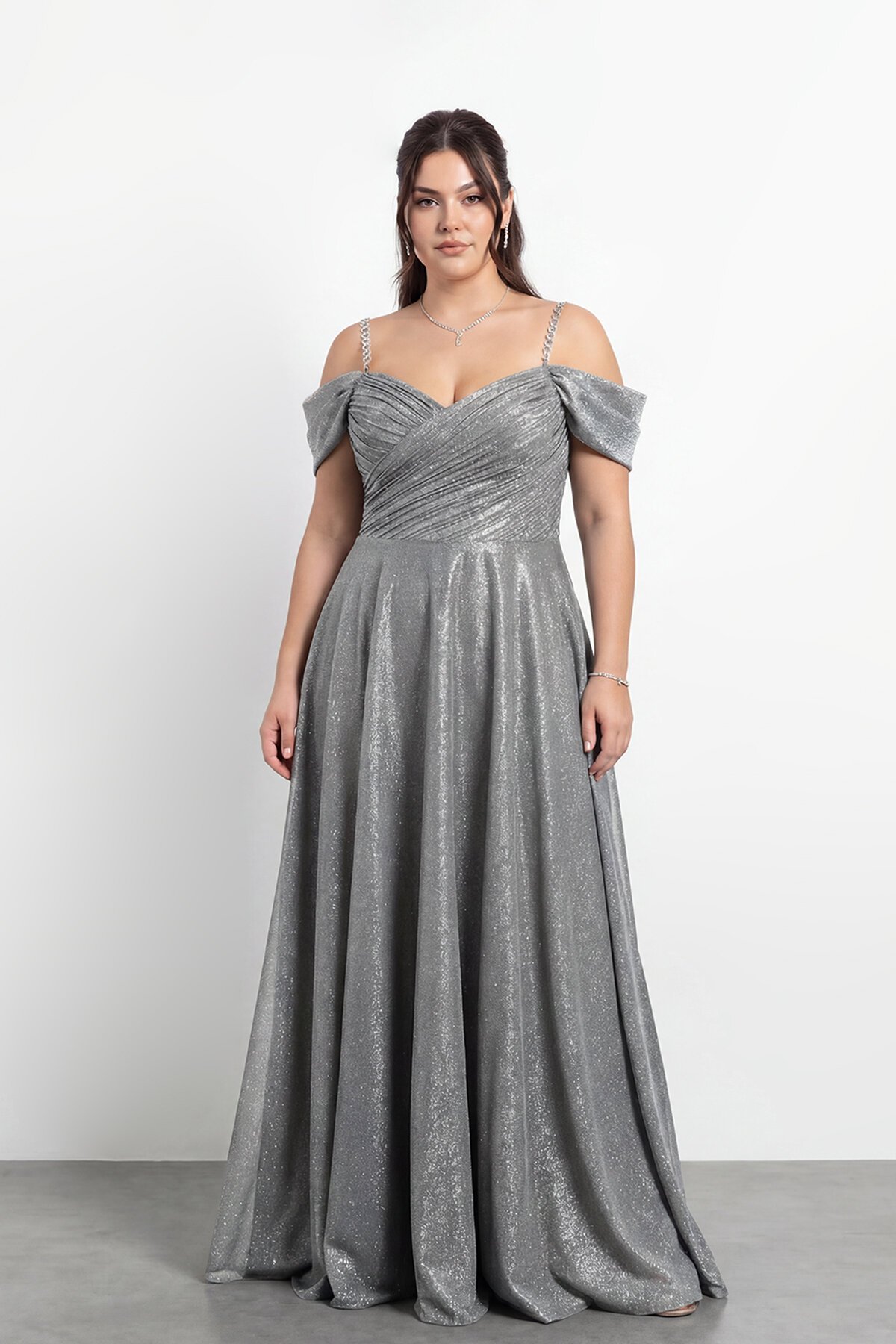 Taş Askılı Çapraz Büzgülü  Elbisesi - 2056