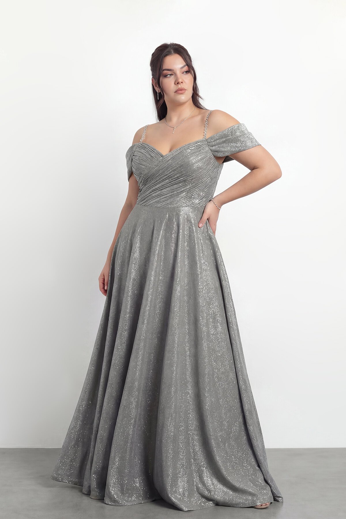 Taş Askılı Çapraz Büzgülü  Elbisesi - 2056